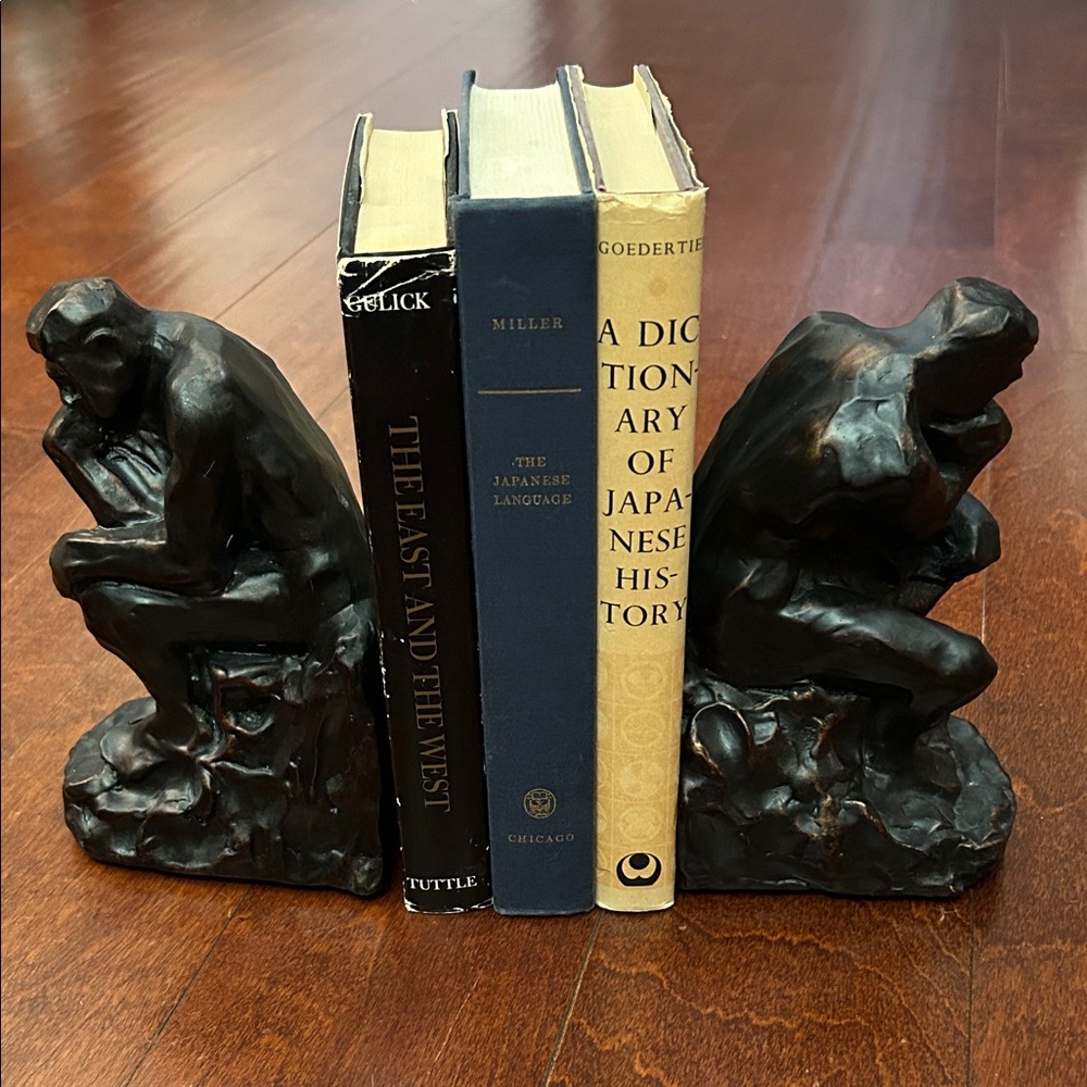 Vintage 90s Barnes & Noble Black Rodin’s The Thinker Bookend Sculpture Set